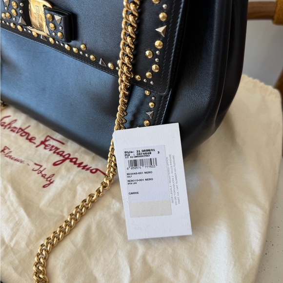 Salvatore Ferragamo Black Leather Satchel with Gold & Silver Studs - Picture 4 of 11